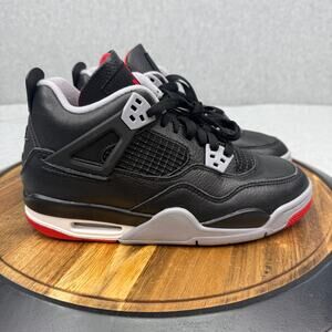 Nike Jordan 4 Retro Bred Reimagined Shoes Size 5.5Y Women's 7 Black Leather